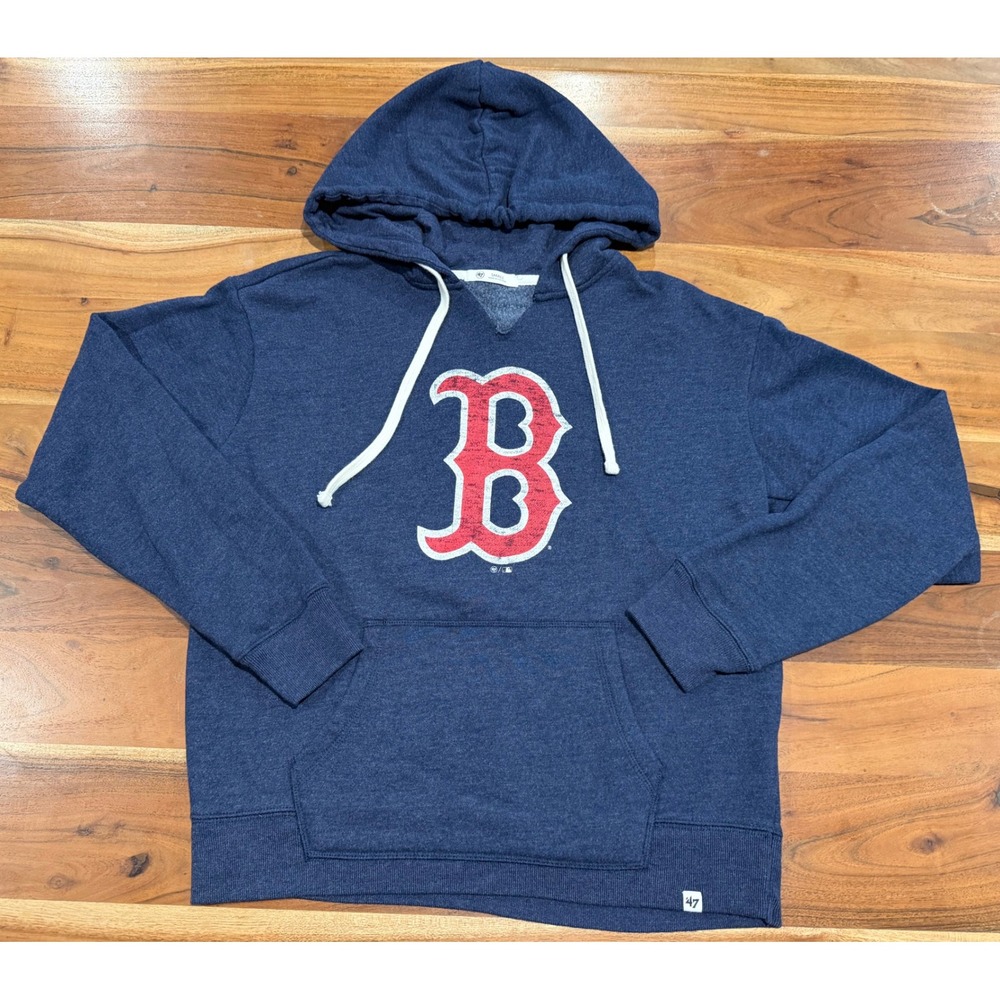 47 Brand Boston Red Sox Hoodie Navy Blue Distressed Logo Sweatshirt Mens Small